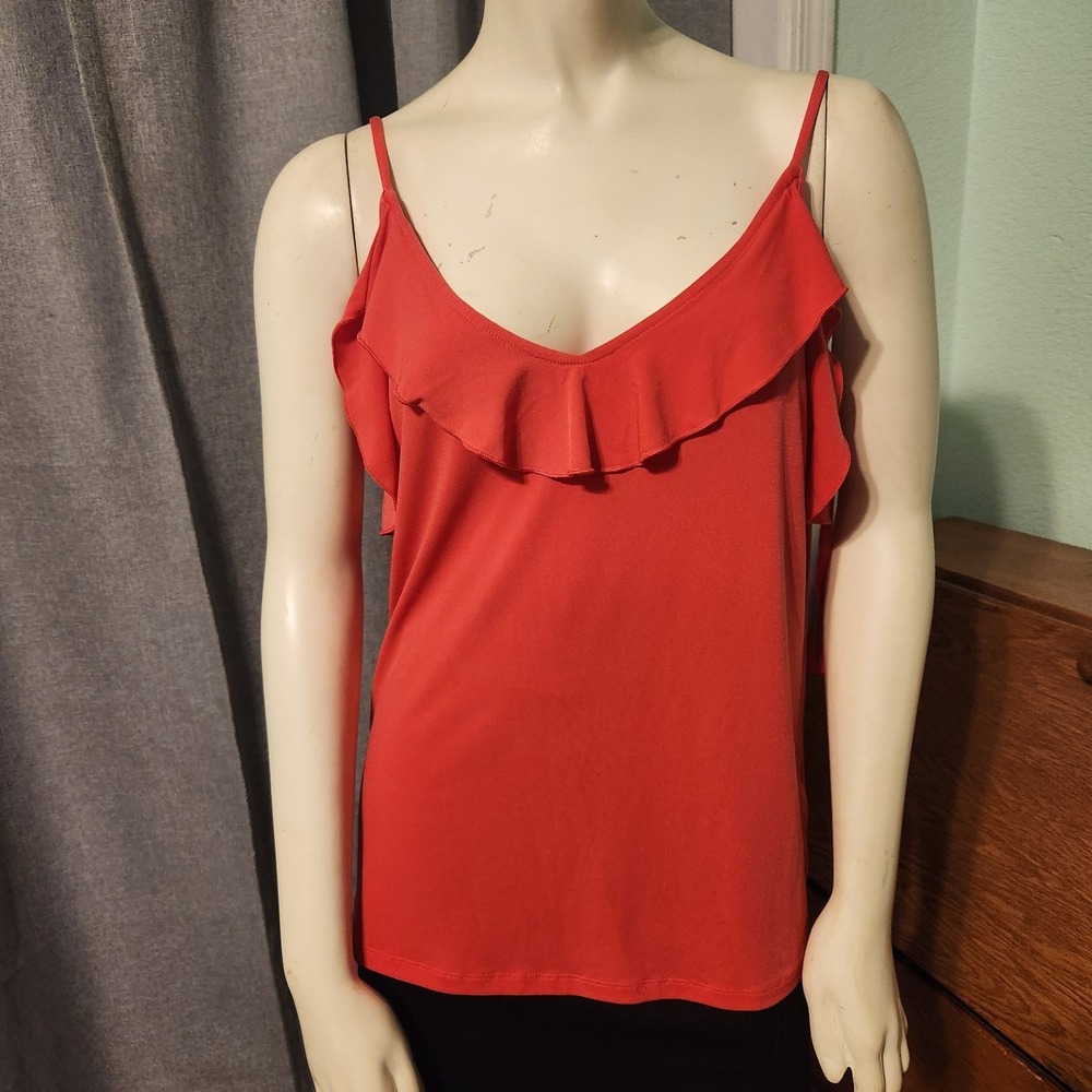 Banana Republic ruffle Edge‎ Spaghetti Strap Stretch Tank Top Size M Red